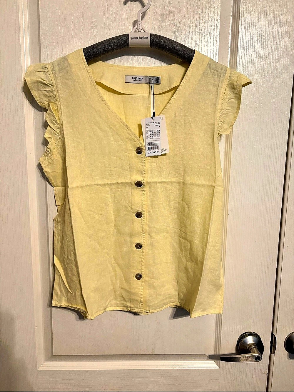 b.young BYFALAKKA Ruffle Shirt Ruffle Sleeve Blouse in Yellow Size Medium NWT